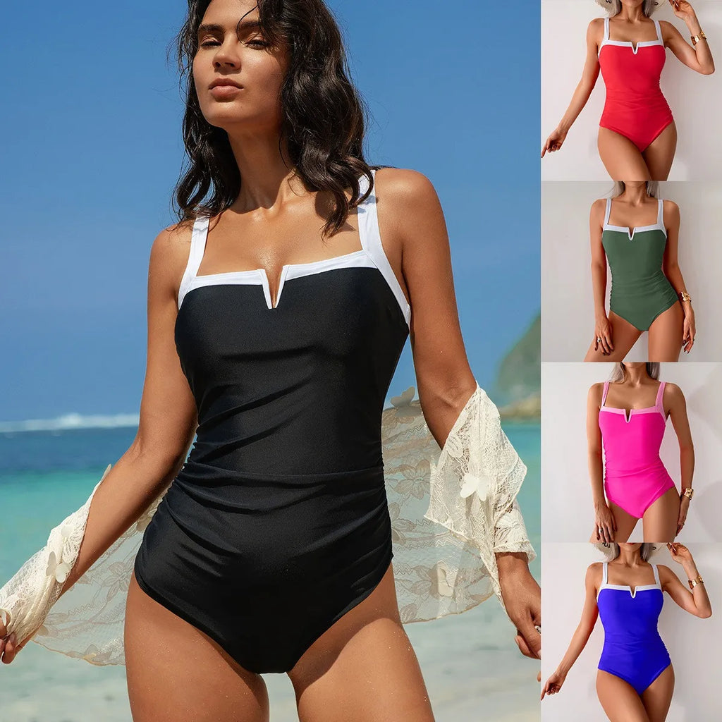 Swimwear Woman One Piece Swimsuit Sleeveless V