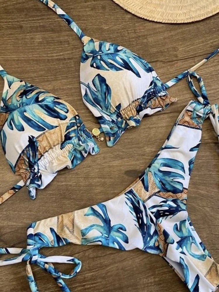 2021 Sexy Bikini Set 2 piece Hot Stamp Sport Swimwear Women Beachwear Push - Up Padded Swimsuit Bodysuit Exquisite Bather - Nouti.market