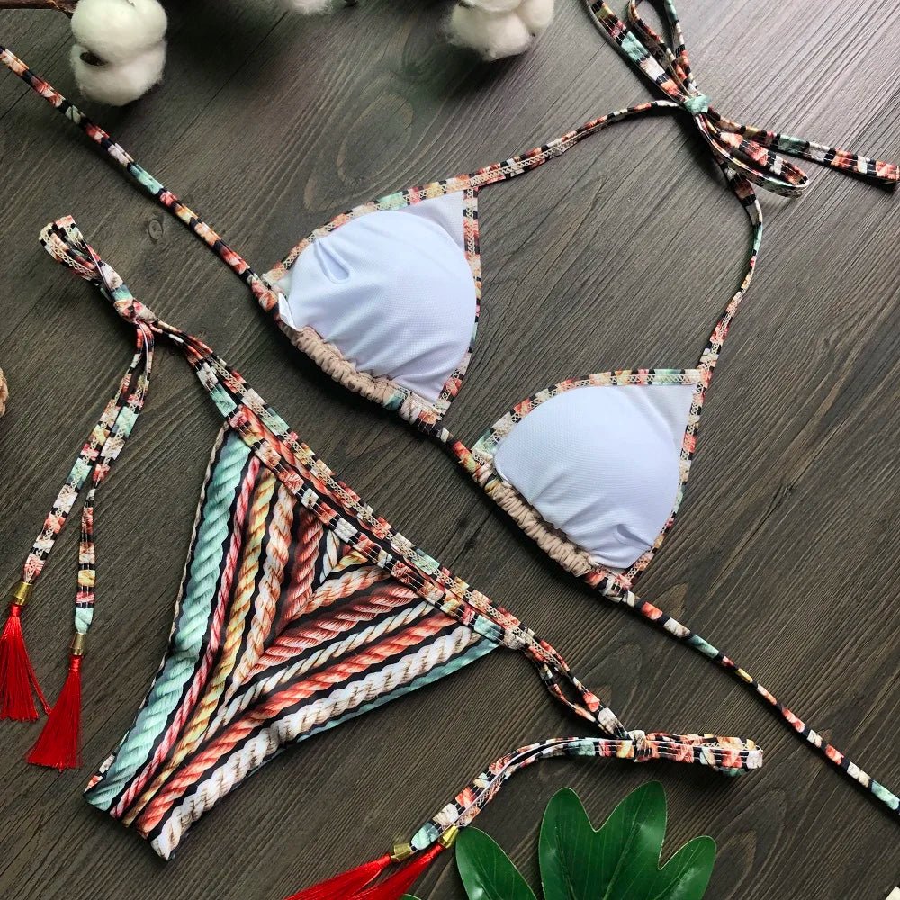 2021 Sexy Bikini Set 2 piece Hot Stamp Sport Swimwear Women Beachwear Push - Up Padded Swimsuit Bodysuit Exquisite Bather - Nouti.market