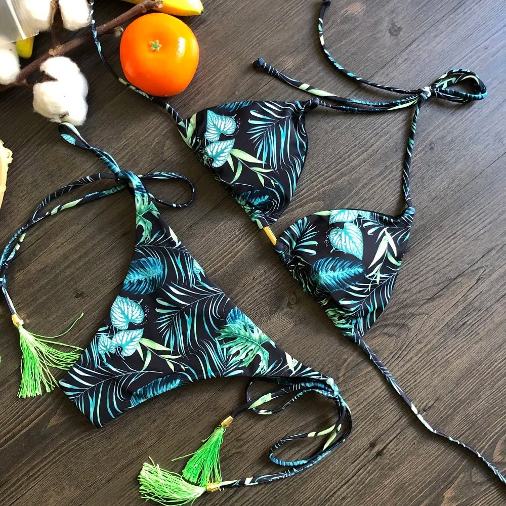 2021 Sexy Bikini Set 2 piece Hot Stamp Sport Swimwear Women Beachwear Push - Up Padded Swimsuit Bodysuit Exquisite Bather - Nouti.market