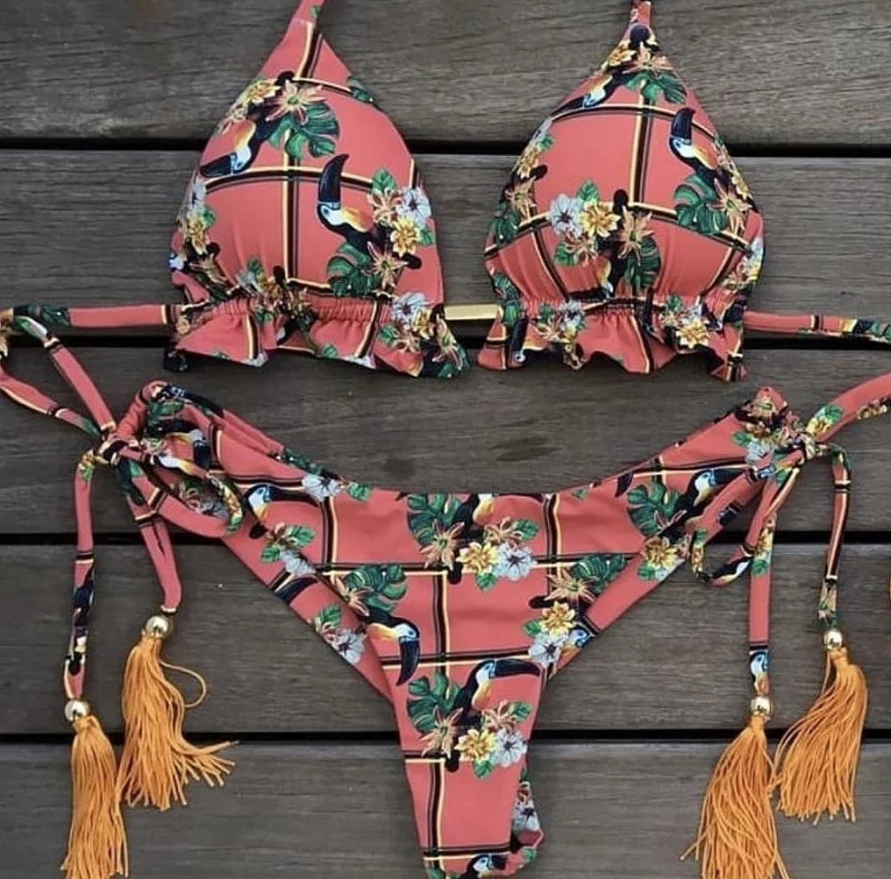 2021 Sexy Bikini Set 2 piece Hot Stamp Sport Swimwear Women Beachwear Push - Up Padded Swimsuit Bodysuit Exquisite Bather - Nouti.market