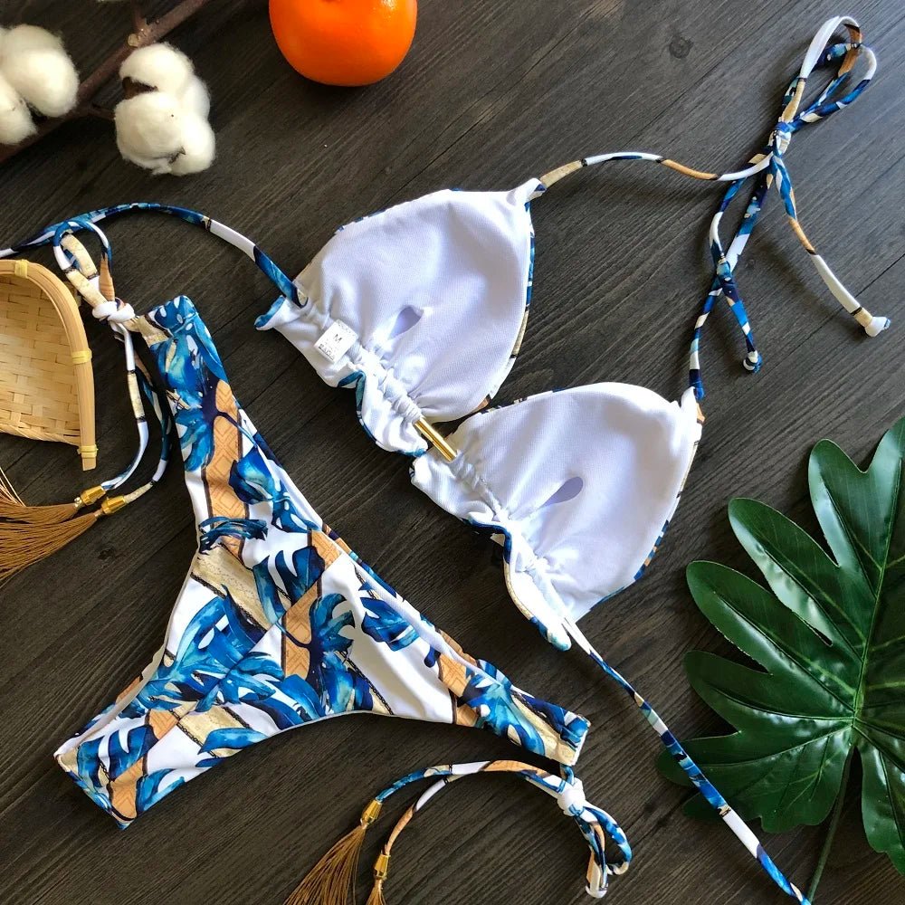 2021 Sexy Bikini Set 2 piece Hot Stamp Sport Swimwear Women Beachwear Push - Up Padded Swimsuit Bodysuit Exquisite Bather - Nouti.market