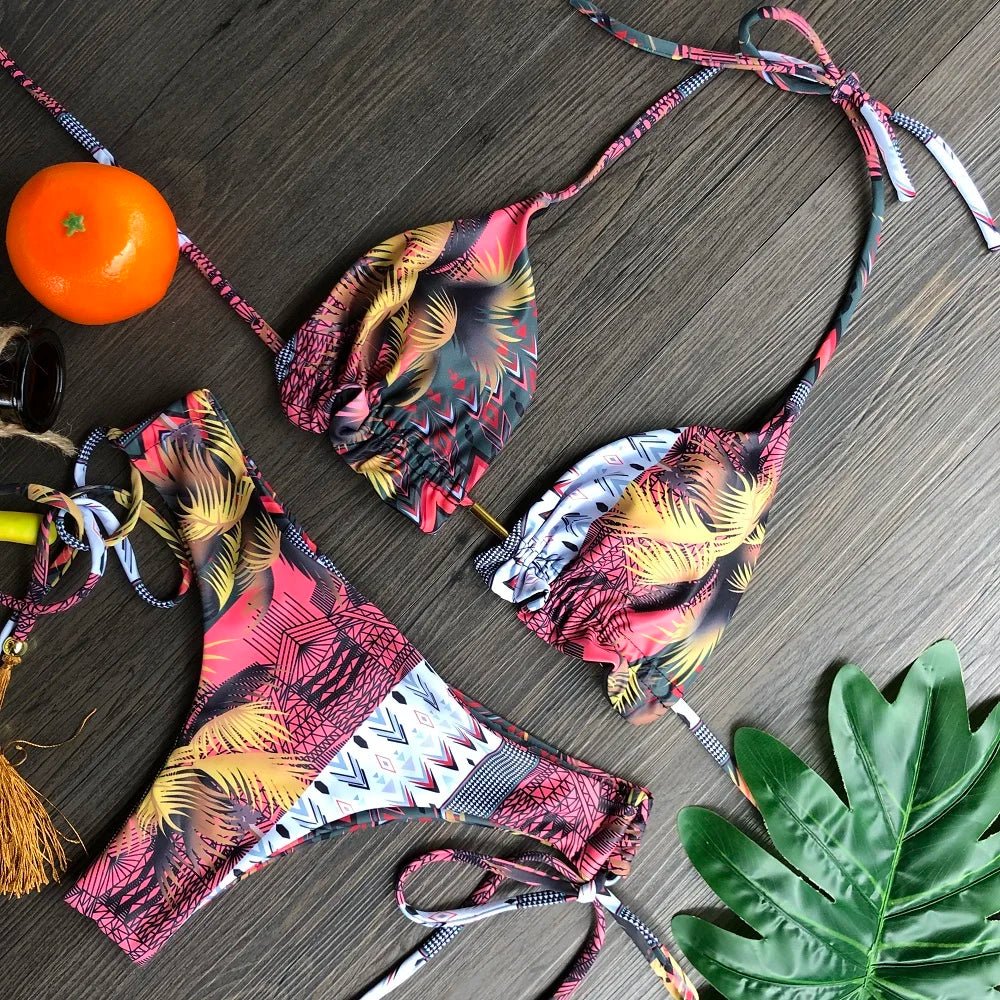 2021 Sexy Bikini Set 2 piece Hot Stamp Sport Swimwear Women Beachwear Push - Up Padded Swimsuit Bodysuit Exquisite Bather - Nouti.market