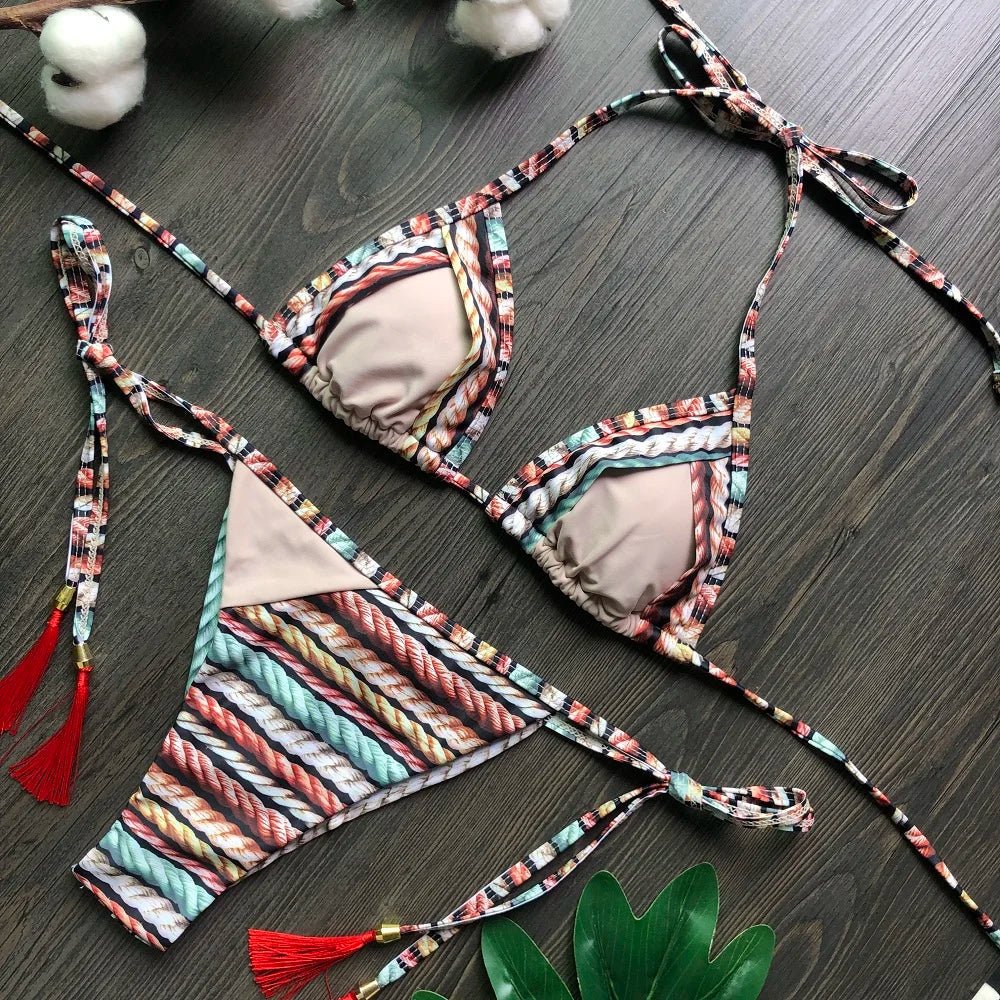 2021 Sexy Bikini Set 2 piece Hot Stamp Sport Swimwear Women Beachwear Push - Up Padded Swimsuit Bodysuit Exquisite Bather - Nouti.market