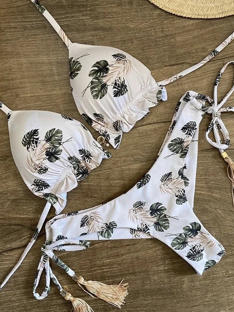 2021 Sexy Bikini Set 2 piece Hot Stamp Sport Swimwear Women Beachwear Push - Up Padded Swimsuit Bodysuit Exquisite Bather - Nouti.market