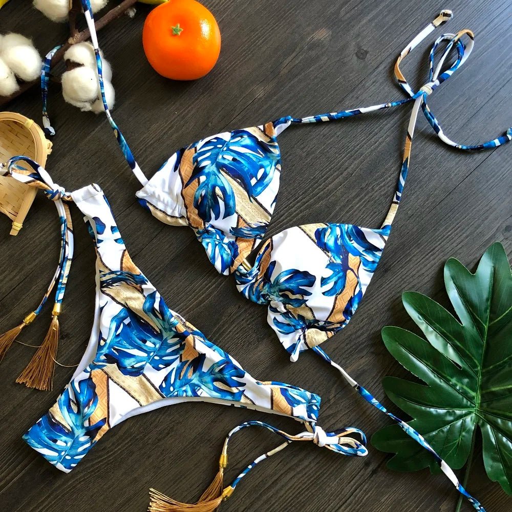 2021 Sexy Bikini Set 2 piece Hot Stamp Sport Swimwear Women Beachwear Push - Up Padded Swimsuit Bodysuit Exquisite Bather - Nouti.market