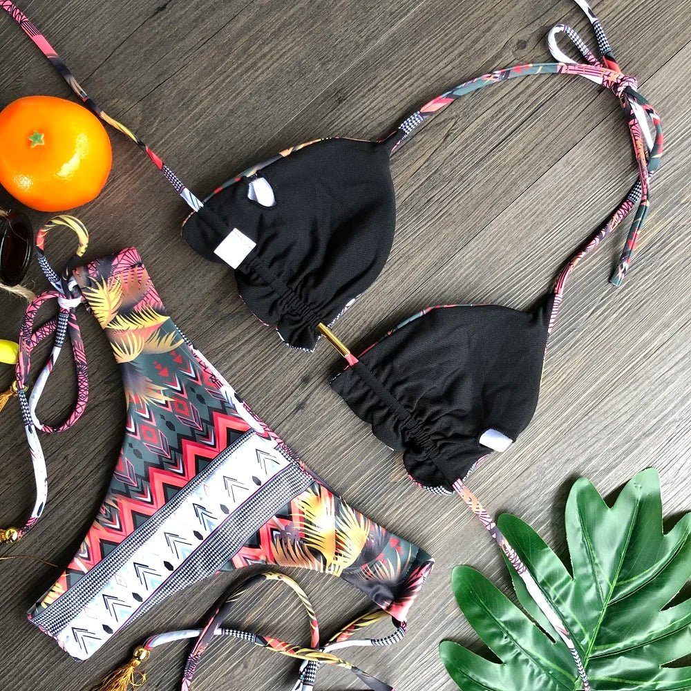 2021 Sexy Bikini Set 2 piece Hot Stamp Sport Swimwear Women Beachwear Push - Up Padded Swimsuit Bodysuit Exquisite Bather - Nouti.market