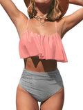 2024 New Bikini Set Ruffled Top Stripe Bottom Swimsuit Sexy Women Bikinis High Waisted Beachwear Fashion Female Bathing Suit - Nouti.market