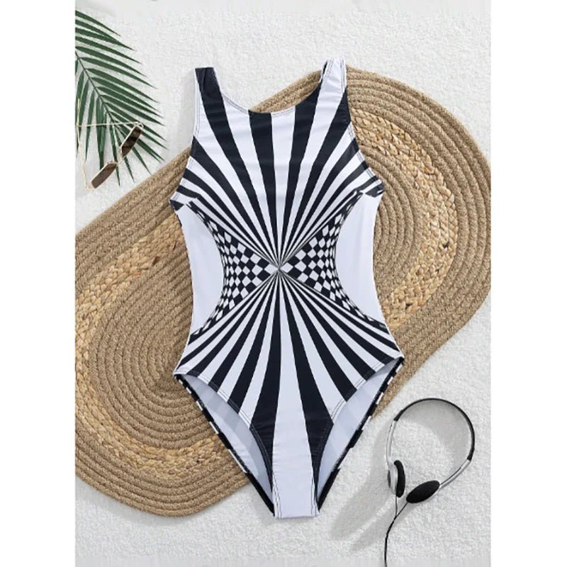 2025 New Sexy Strile One - piece Stylish Swimsuit for Women O Neck Quick Dry Detachable Pads Brazilian Swimming Suit Bikini Set - Nouti.market