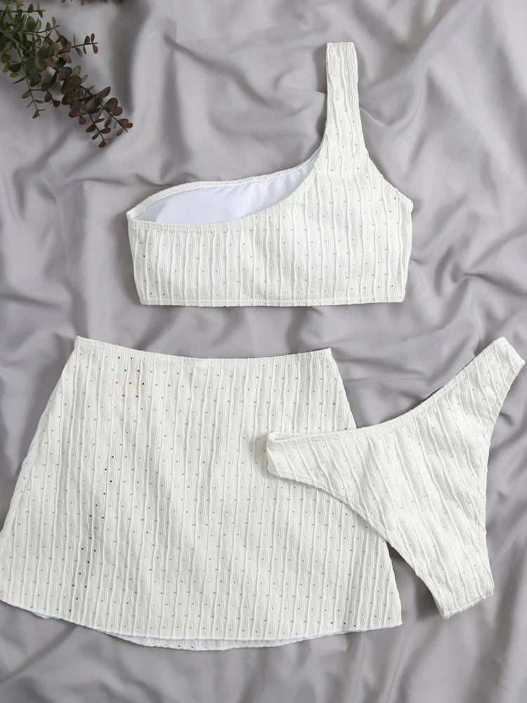 2026 New 3 Pieces Set Swimsuit Women Thong Swimwear Sexy One Shoulder Micro Bikini Set With Skirt White Beachwear Bathing Suit - Nouti.market