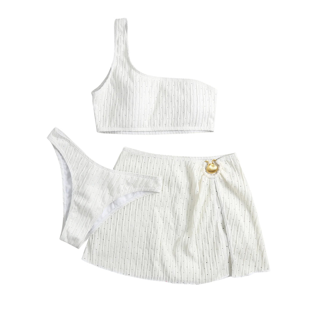 2026 New 3 Pieces Set Swimsuit Women Thong Swimwear Sexy One Shoulder Micro Bikini Set With Skirt White Beachwear Bathing Suit - Nouti.market