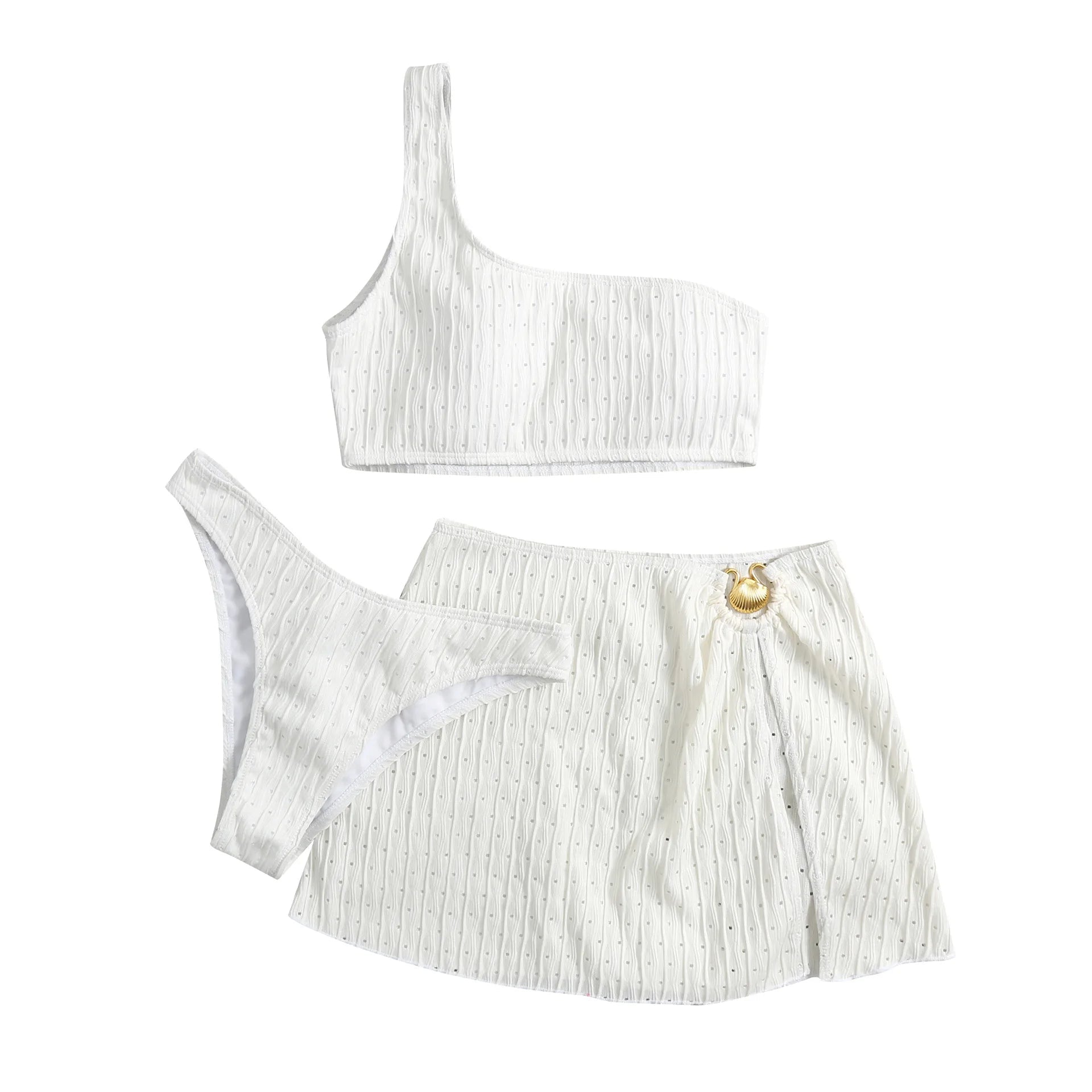 2026 New 3 Pieces Set Swimsuit Women Thong Swimwear Sexy One Shoulder Micro Bikini Set With Skirt White Beachwear Bathing Suit - Nouti.market