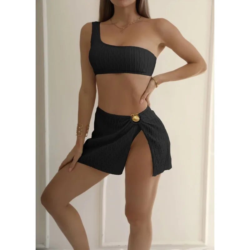 2026 New 3 Pieces Set Swimsuit Women Thong Swimwear Sexy One Shoulder Micro Bikini Set With Skirt White Beachwear Bathing Suit - Nouti.market