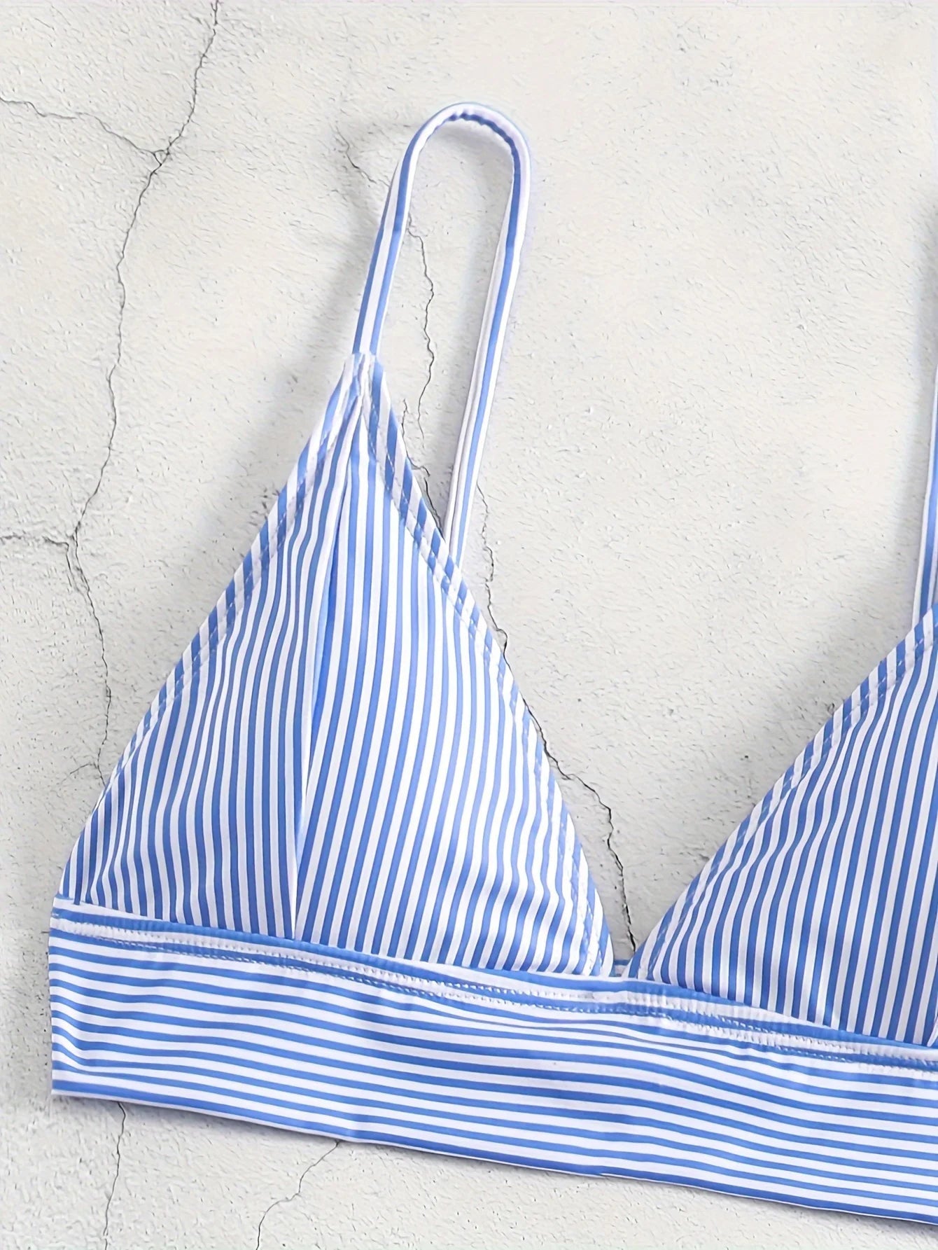 2026 New Blue White Striped High Waist Bikini Set Women Two Piece Swimsuit Triangle Wrap Top Swimwear Beachwear Bathing Suit  - Nouti.market