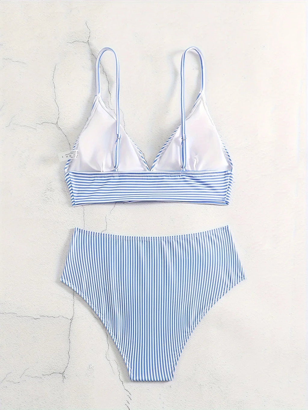 2026 New Blue White Striped High Waist Bikini Set Women Two Piece Swimsuit Triangle Wrap Top Swimwear Beachwear Bathing Suit  - Nouti.market