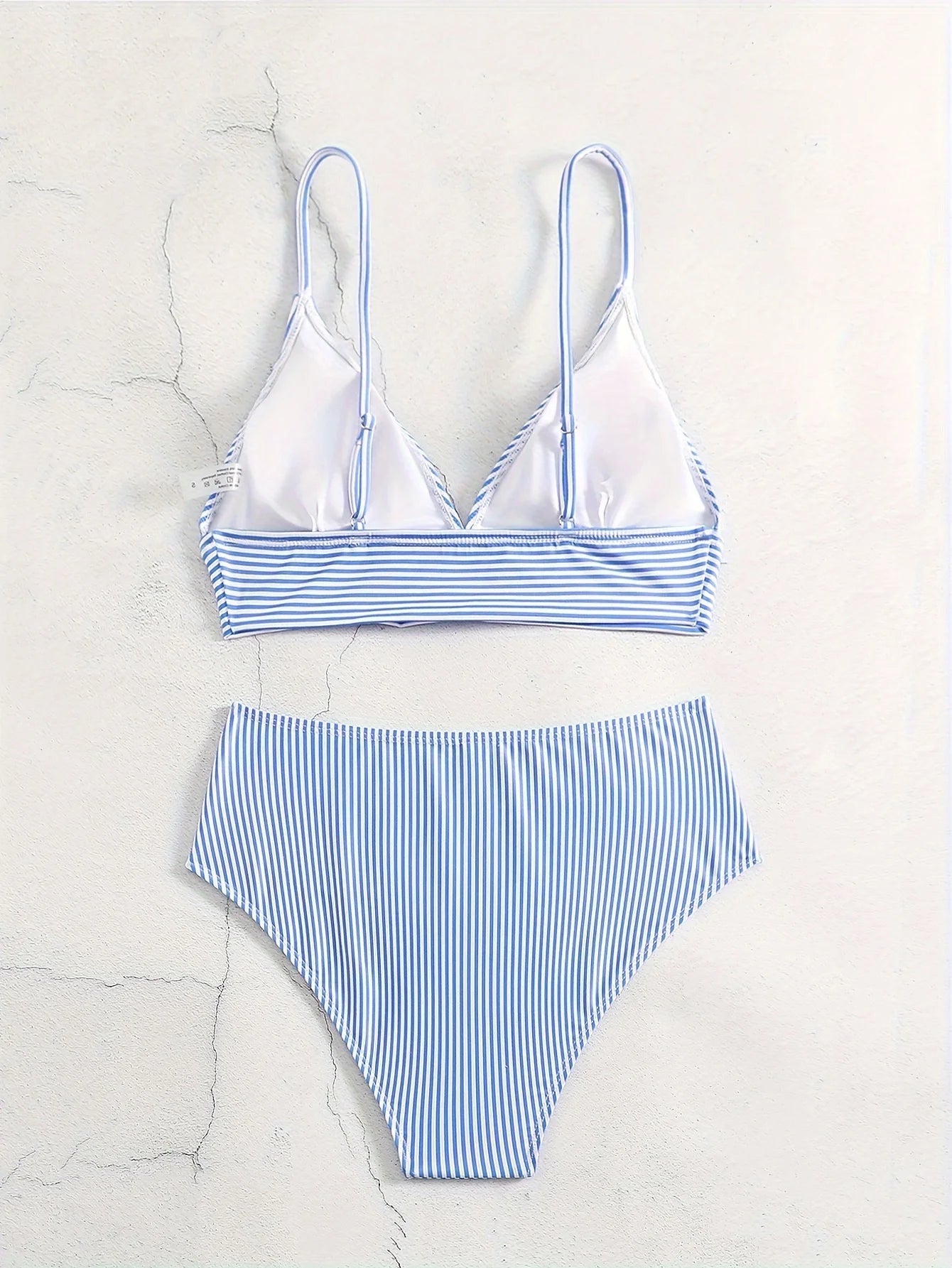 2026 New Blue White Striped High Waist Bikini Set Women Two Piece Swimsuit Triangle Wrap Top Swimwear Beachwear Bathing Suit  - Nouti.market
