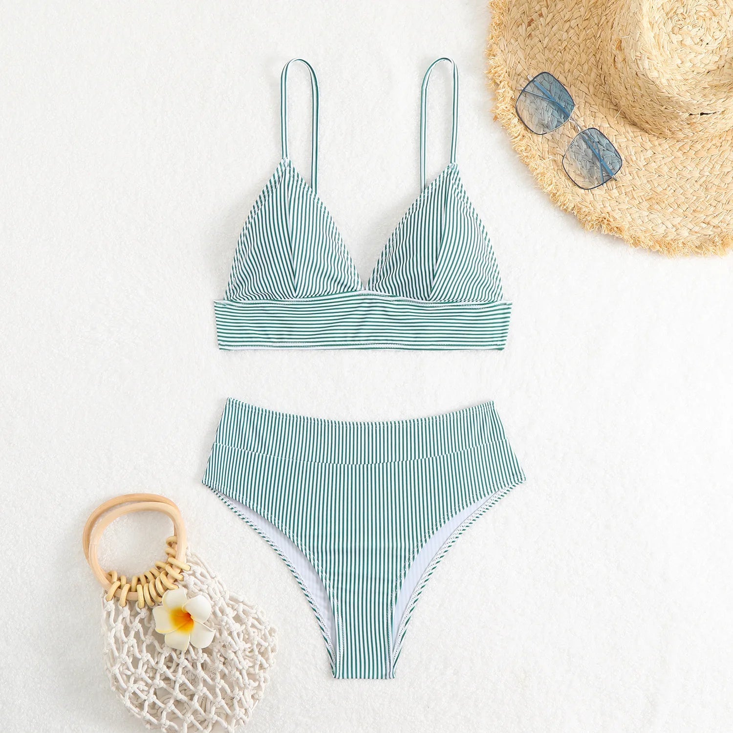 2026 New Cross - border Women's High Waist Minimalist Stripe Bikini Set European American Export Swimwear - Nouti.market