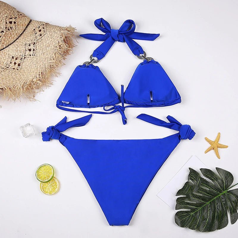 2026 New Women Diamond Bikini Halter Swimsuit Bandage Swimwear Women Separate Bathing Suit Female Beach Bikini Set Low Waist - Nouti.market