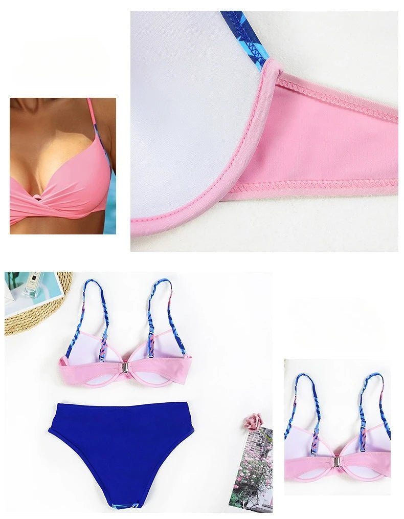 4 Colors Sexy Bikini Women Push Up Swimwear Swimsuit Leaf Print Patchwork Bikinis Set Bathing Suit Beach Bikini Female Biquinis - Nouti.market