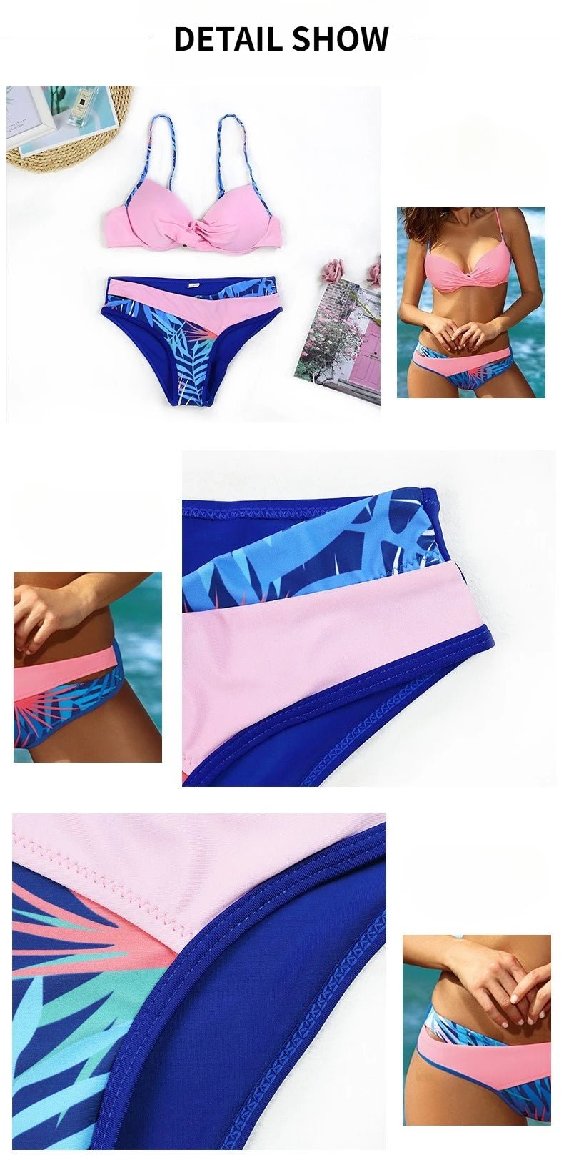 4 Colors Sexy Bikini Women Push Up Swimwear Swimsuit Leaf Print Patchwork Bikinis Set Bathing Suit Beach Bikini Female Biquinis - Nouti.market