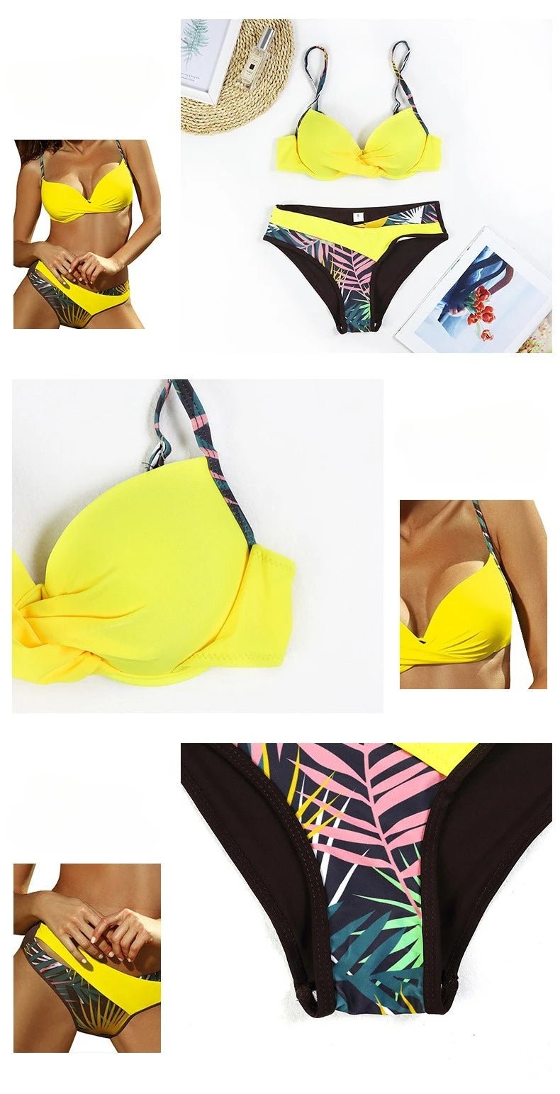 4 Colors Sexy Bikini Women Push Up Swimwear Swimsuit Leaf Print Patchwork Bikinis Set Bathing Suit Beach Bikini Female Biquinis - Nouti.market
