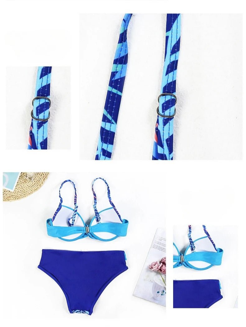 4 Colors Sexy Bikini Women Push Up Swimwear Swimsuit Leaf Print Patchwork Bikinis Set Bathing Suit Beach Bikini Female Biquinis - Nouti.market