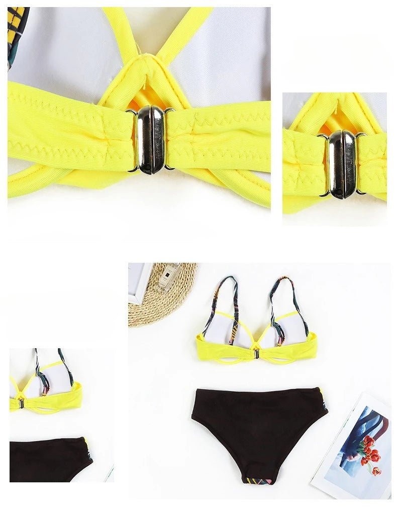 4 Colors Sexy Bikini Women Push Up Swimwear Swimsuit Leaf Print Patchwork Bikinis Set Bathing Suit Beach Bikini Female Biquinis - Nouti.market