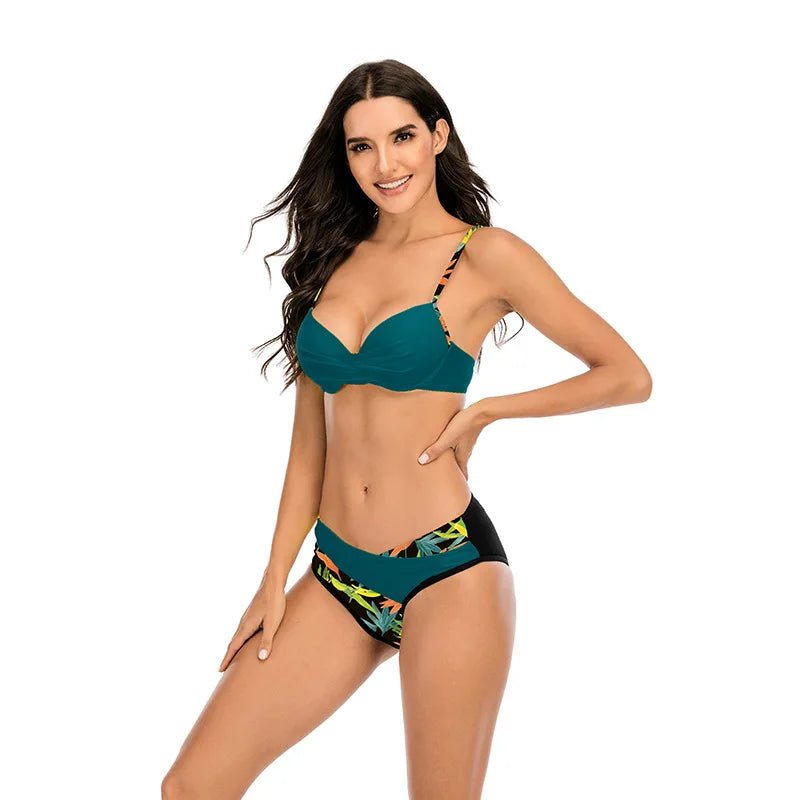 4 Colors Sexy Bikini Women Push Up Swimwear Swimsuit Leaf Print Patchwork Bikinis Set Bathing Suit Beach Bikini Female Biquinis - Nouti.market