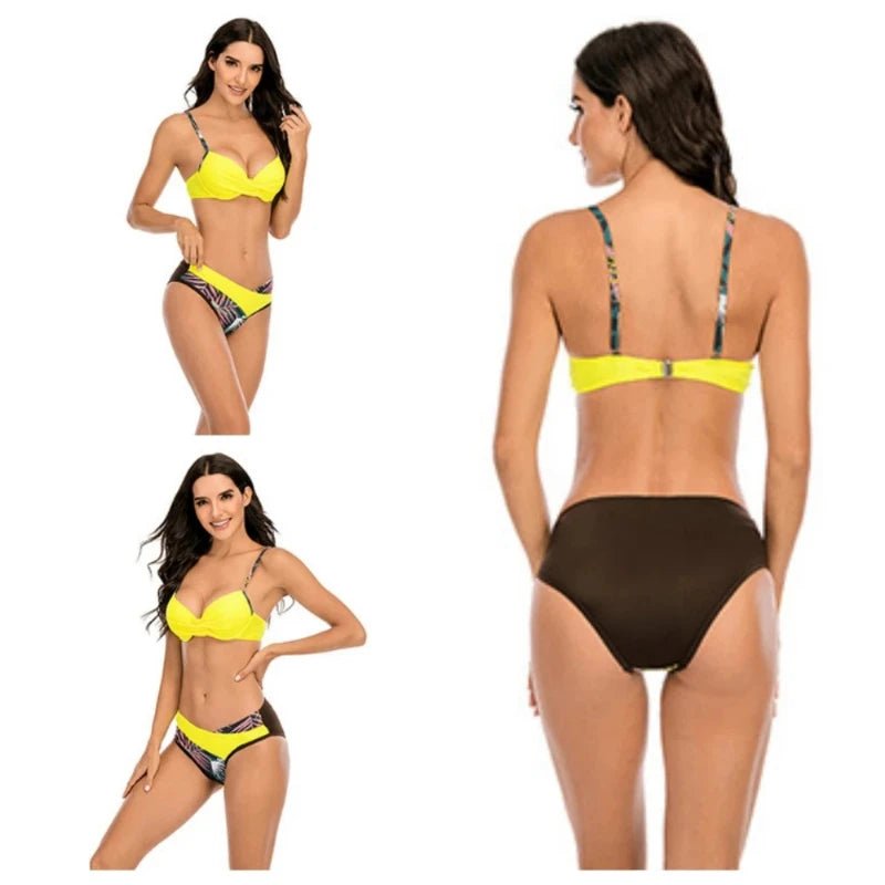 4 Colors Sexy Bikini Women Push Up Swimwear Swimsuit Leaf Print Patchwork Bikinis Set Bathing Suit Beach Bikini Female Biquinis - Nouti.market