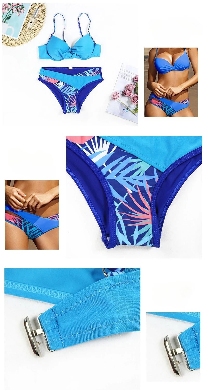 4 Colors Sexy Bikini Women Push Up Swimwear Swimsuit Leaf Print Patchwork Bikinis Set Bathing Suit Beach Bikini Female Biquinis - Nouti.market