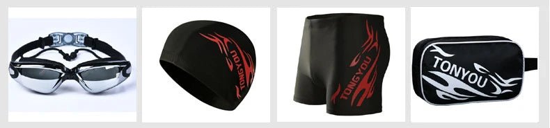 5 Pieces Men Goggles Swimming Cap Pants Outfit Trunks Male Boxer Hot Spring Big Yards Loose Bathing Suit Adult Mone Swimsuit - Nouti.market