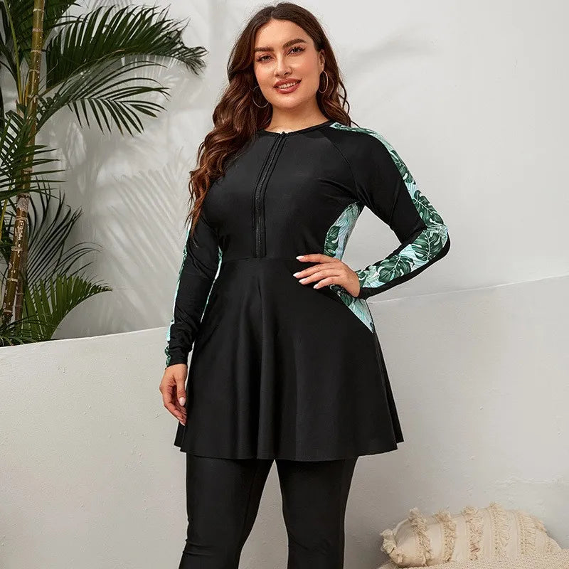 Swimwear 2026 Woman Tankini Long Sleeve Beachwear Tankini Top Slimming Plus Size Swim Top Black Solid Two Piece Swimsuit