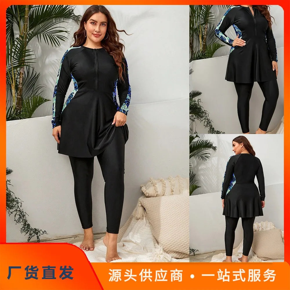 Swimwear 2026 Woman Tankini Long Sleeve Beachwear Tankini Top Slimming Plus Size Swim Top Black Solid Two Piece Swimsuit