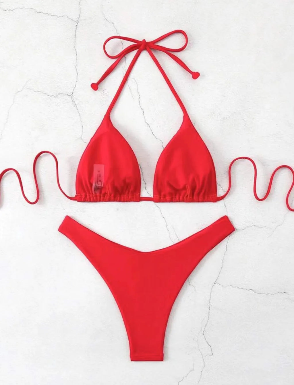 New Halter Bikini Women Solid Color Two-Piece Set Sexy Split Swimsuit Yellow Red Black Coffee White Pink Lace Up Bathing Suit