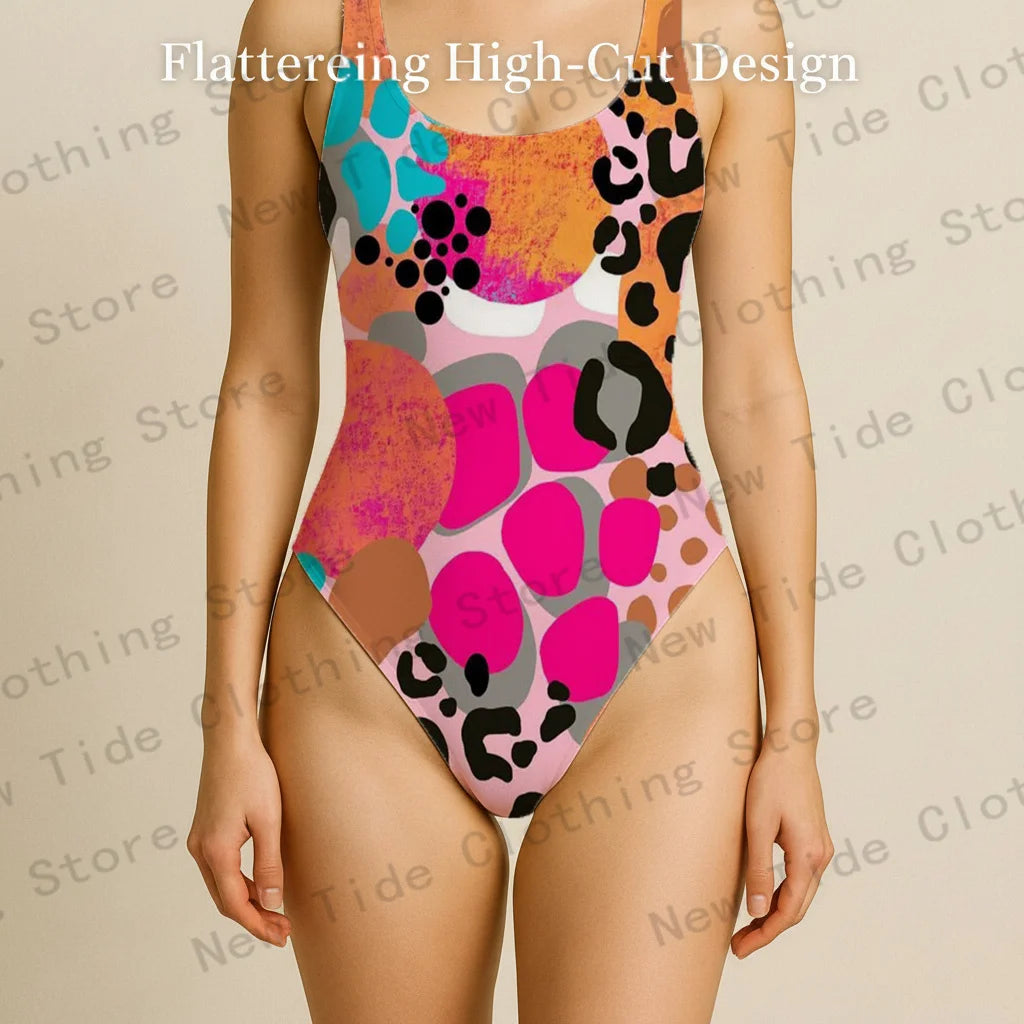 Women's Colorful Leopard Print One-Piece Swimsuit Sleeveless Slim-Fit Bathing Suit for Beach Summer Vacation Pool Outfit