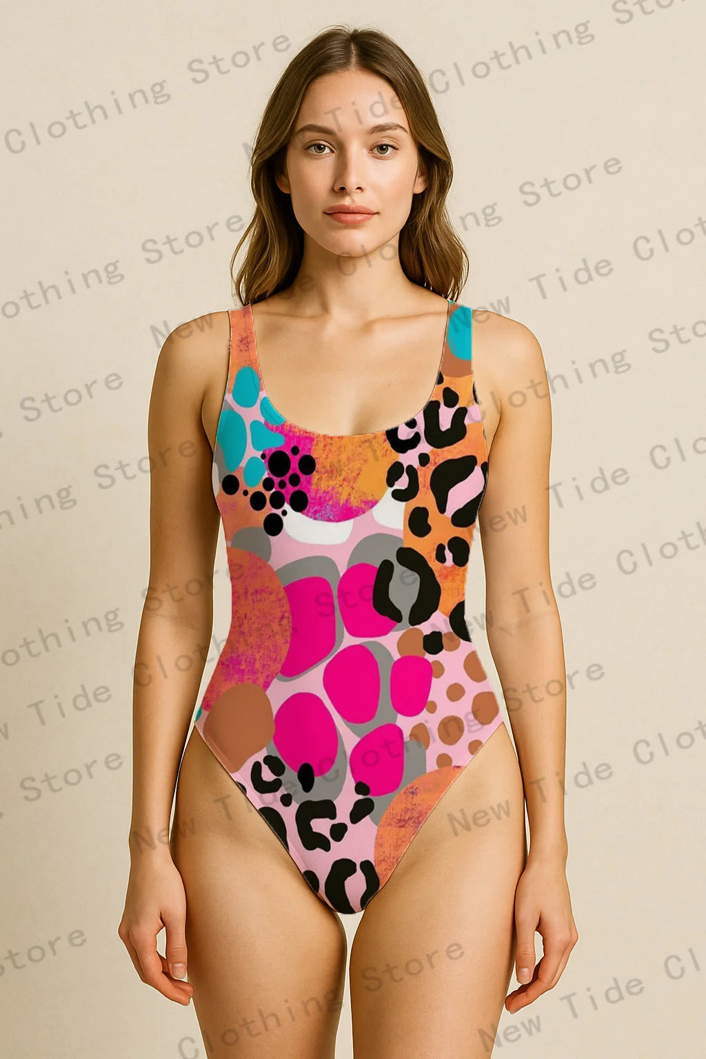 Women's Colorful Leopard Print One-Piece Swimsuit Sleeveless Slim-Fit Bathing Suit for Beach Summer Vacation Pool Outfit
