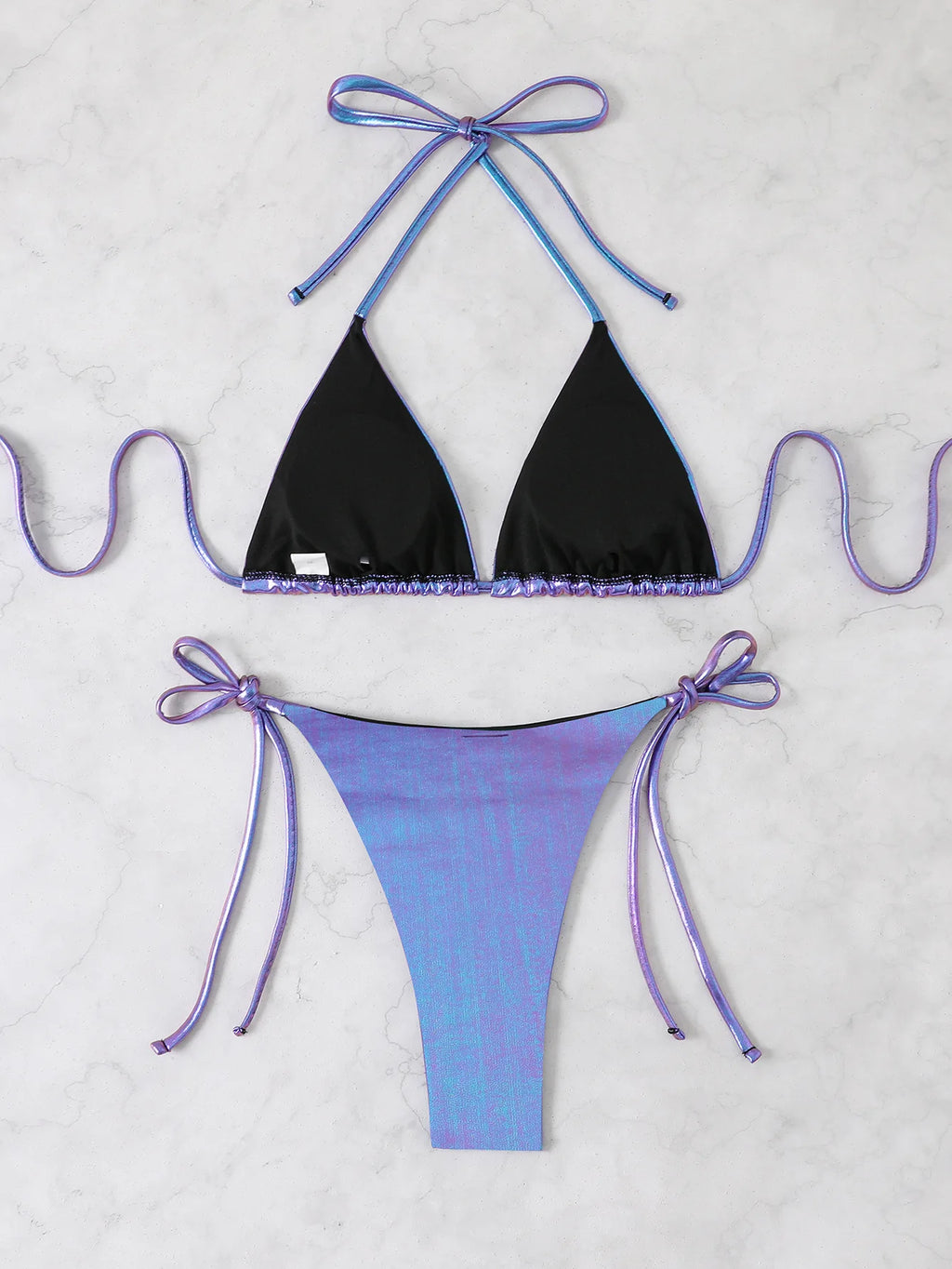 sexy metallic glitter halter tie micro bikinis sets two pieces solid thong bandage swimsuit bathing suit swimwear biquini