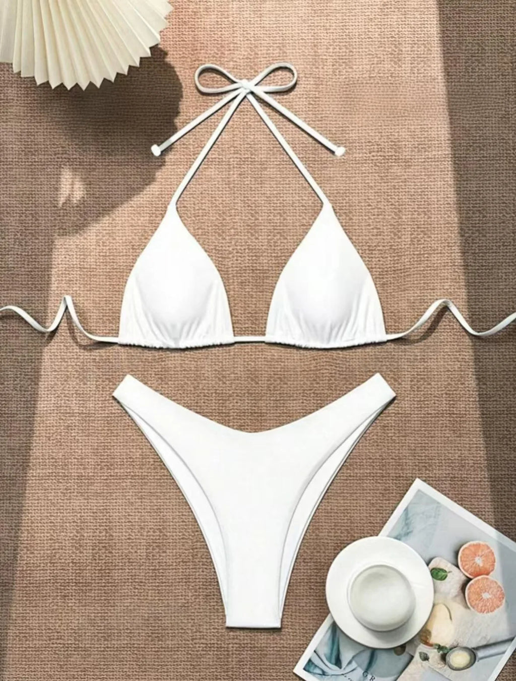New Halter Bikini Women Solid Color Two-Piece Set Sexy Split Swimsuit Yellow Red Black Coffee White Pink Lace Up Bathing Suit