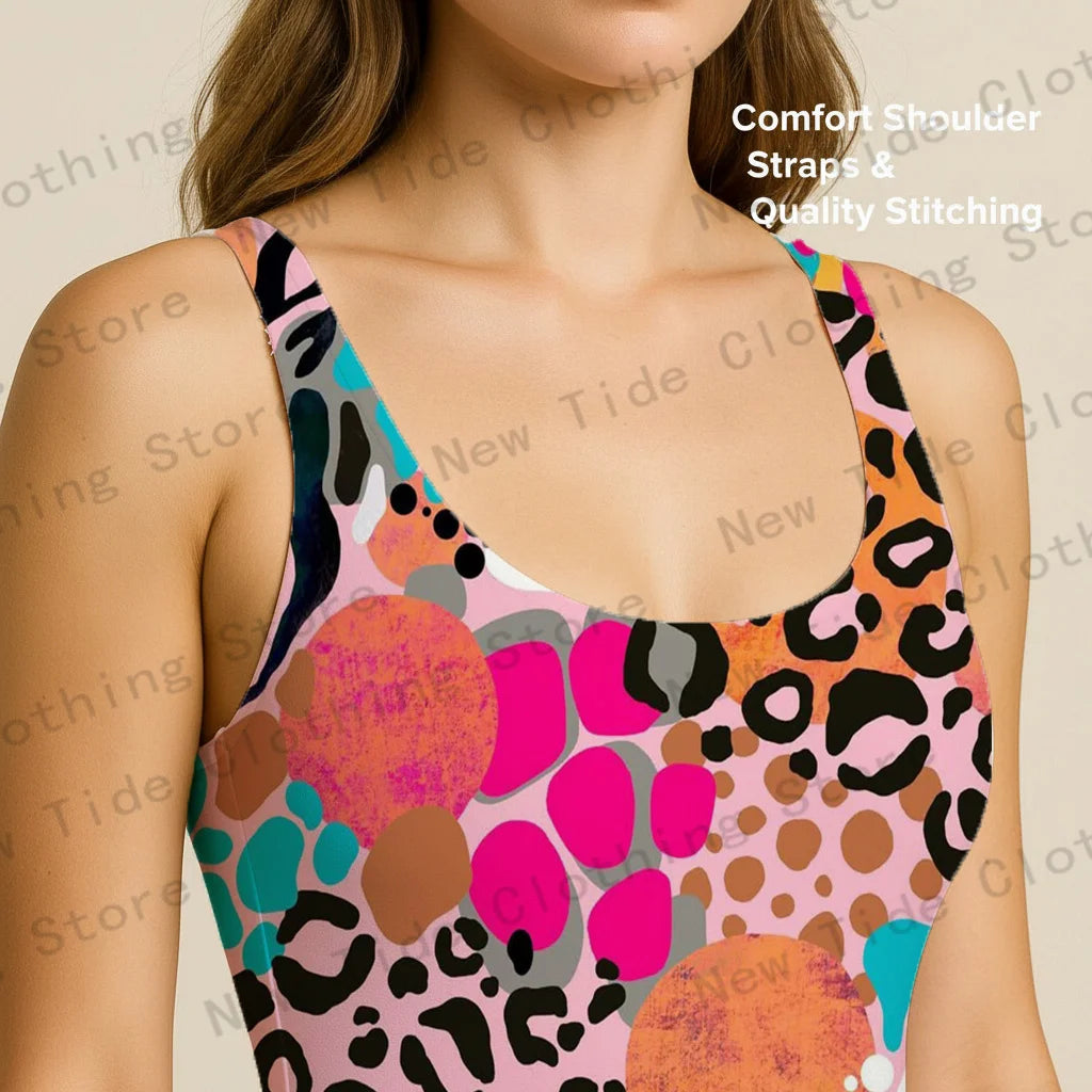Women's Colorful Leopard Print One-Piece Swimsuit Sleeveless Slim-Fit Bathing Suit for Beach Summer Vacation Pool Outfit
