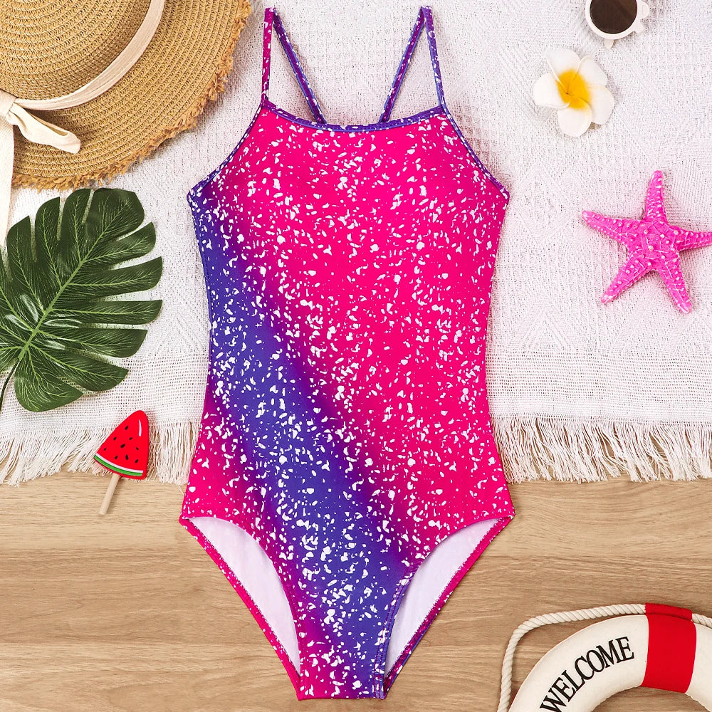 Girls Swimsuit Sport Halter Swimwear Cute Little Kids Sparkle Swimming Costume Quick Dry Beach Bathing Suit