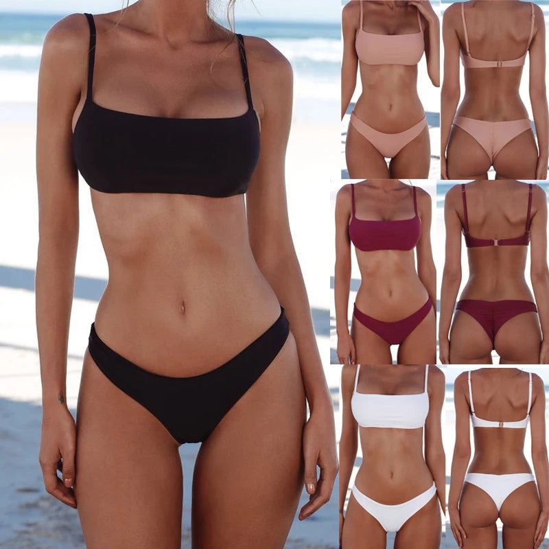 Bikini 2010 Mujer Women Swimwear Sexy Swimsuit Women Solid Biquini Push Up Brazilian Bandeau Bikini Set Padded Bra Bathing Suit - Nouti.market
