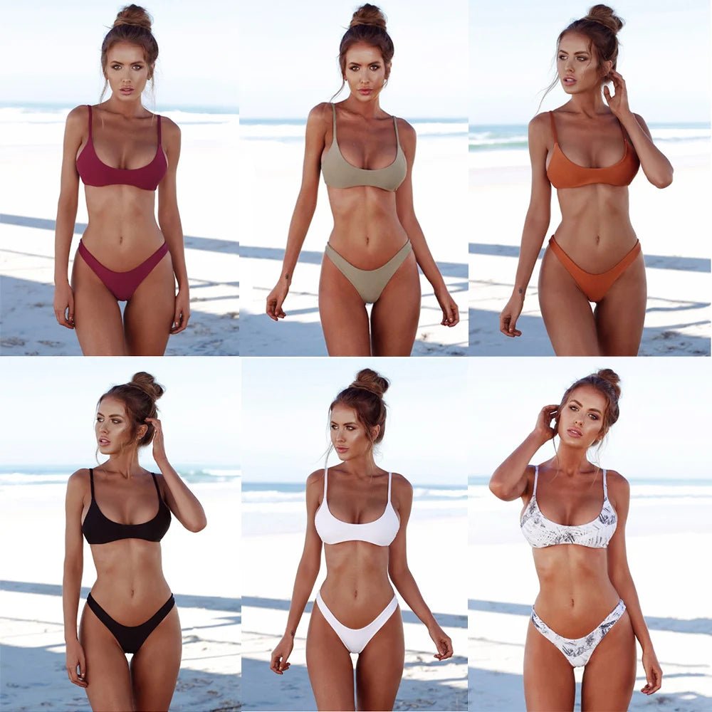 Bikini 2010 Mujer Women Swimwear Sexy Swimsuit Women Solid Biquini Push Up Brazilian Bandeau Bikini Set Padded Bra Bathing Suit - Nouti.market