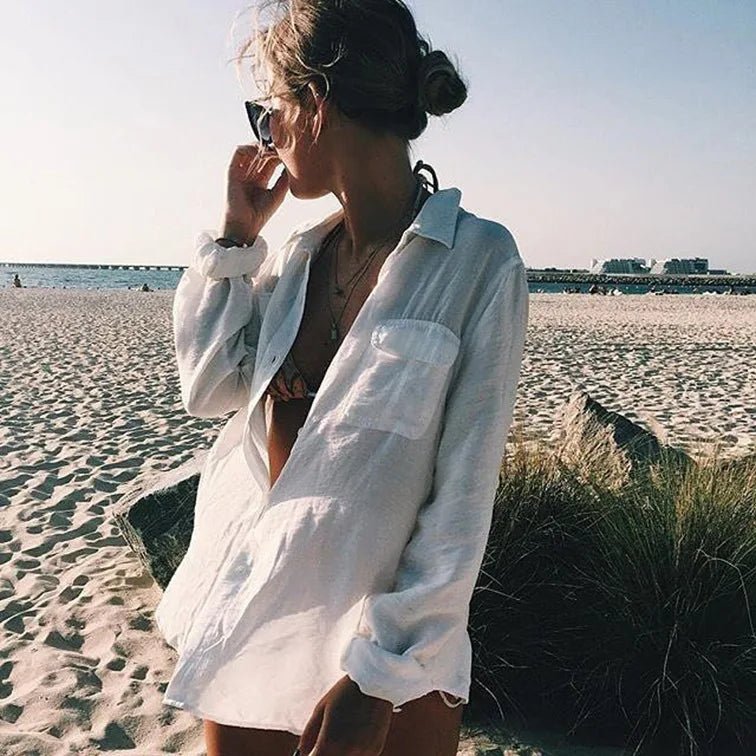 Bikini Cover Up Women Beach Shirts Candy Colors Swimsuit Cape 2024 New Summer Long Sleeve Tunic Swimwear Outfits - Nouti.market