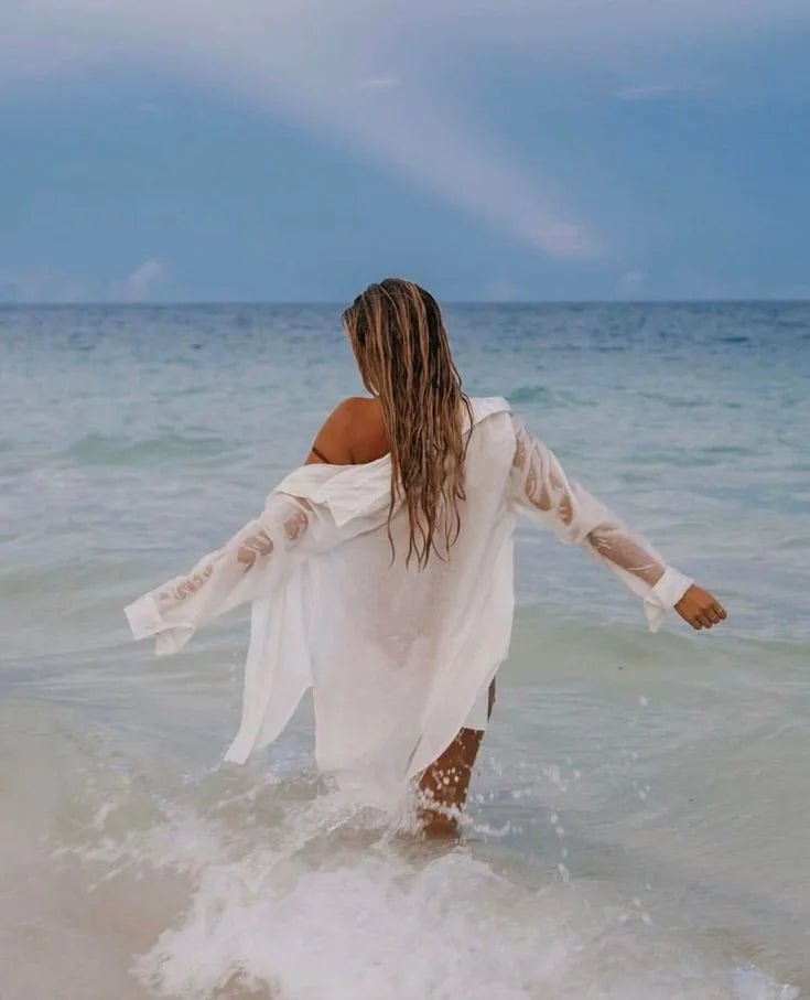 Bikini Cover Up Women Beach Shirts Candy Colors Swimsuit Cape 2024 New Summer Long Sleeve Tunic Swimwear Outfits - Nouti.market