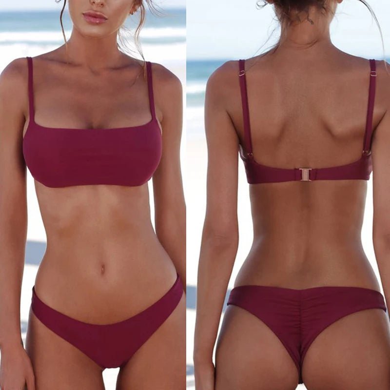 Brazilian Bikini 2022 Bathing Suit Women Swimsuit Plus Size Solid Swimwear Sexy Bandeau Bikini Set Push Up Maillot De Bain Femme - Nouti.market