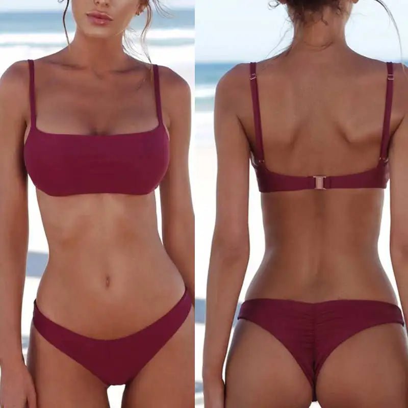 Brazilian Bikini 2022 Bathing Suit Women Swimsuit Plus Size Solid Swimwear Sexy Bandeau Bikini Set Push Up Maillot De Bain Femme - Nouti.market