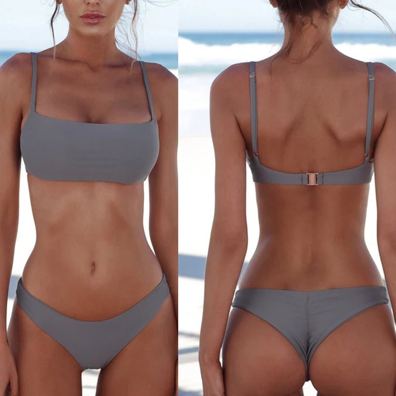 Brazilian Bikini 2022 Bathing Suit Women Swimsuit Plus Size Solid Swimwear Sexy Bandeau Bikini Set Push Up Maillot De Bain Femme - Nouti.market
