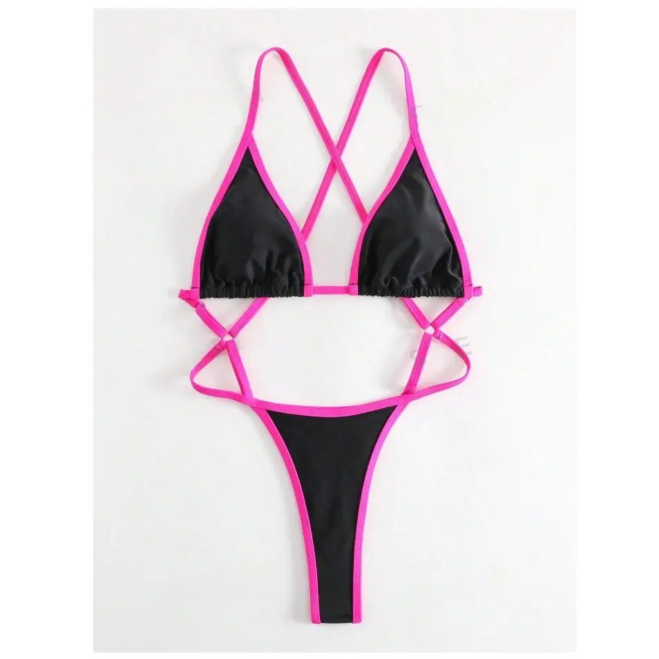 Cikini Summer Beach Women's Contrast Trim Halterneck One - Piece Swimsuit Sexy Swimwear Bathing Suit - Nouti.market