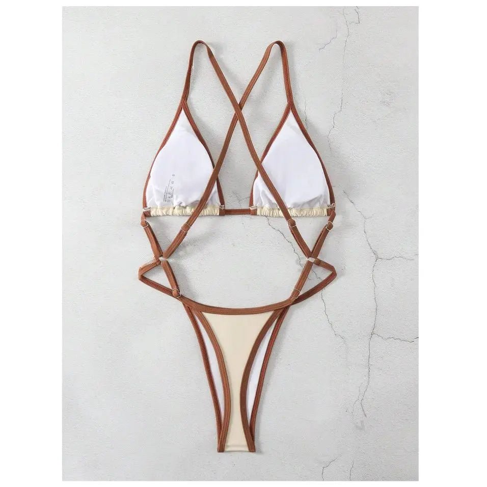 Cikini Summer Beach Women's Contrast Trim Halterneck One - Piece Swimsuit Sexy Swimwear Bathing Suit - Nouti.market