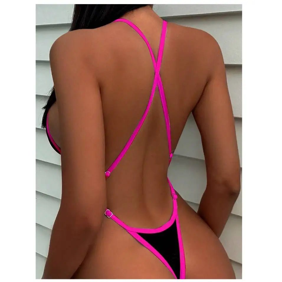 Cikini Summer Beach Women's Contrast Trim Halterneck One - Piece Swimsuit Sexy Swimwear Bathing Suit - Nouti.market